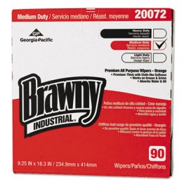 Brawny Industrial Medium Duty Premium DRC Wipers, 9 1/4 x 16, Orange, 90/Box