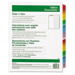 Office Essentials Table 'N Tabs Dividers, 31 Multicolor Tabs, 1-31, Letter, Set