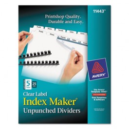 Index Maker Clear Label Unpunched Divider, 5-Tab, Letter, White, 25 Sets