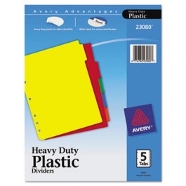Plastic Index Dividers, White Self-Stick Labels, 5-Tab, Letter, 1 Set