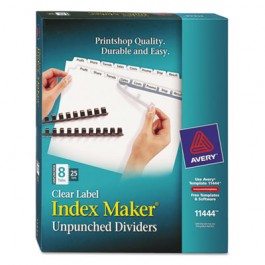Index Maker Clear Label Unpunched Divider, 8-Tab, Letter, White, 25 Sets