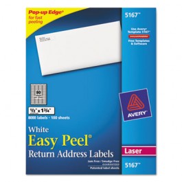 Easy Peel Laser Address Labels, 1/2 x 1-3/4, White, 8000/Box
