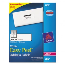 Easy Peel Laser Address Labels, 1-1/3 x 4, White, 1400/Box