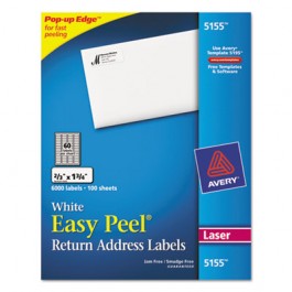 Easy Peel Laser Mailing Labels, 2/3 x 1-3/4, White, 6000/Pack