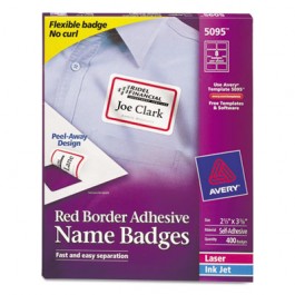 Flexible Self-Adhesive Laser/Inkjet Name Badge Labels, 2-1/3 x 3-3/8, RD