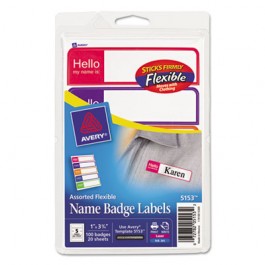 Hello Flexible Self-Adhesive Name Badge Labels, 1 x 3-3/4, Bright Asst