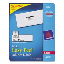 Easy Peel Laser Address Labels, 1-1/3 x 4, White, 3500/Box