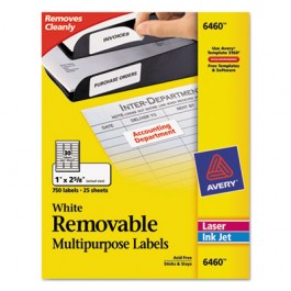 Removable Inkjet/Laser ID Labels, 1 x 2-5/8, White, 750/Pack