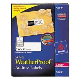 White Weatherproof Laser Shipping Labels, 1-1/3 x 4