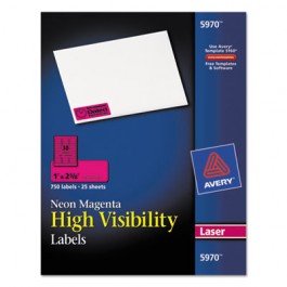 High-Visibility Laser Labels, 1 x 2-5/8, Neon Magenta, 750/Pack