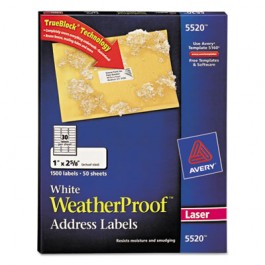 White Weatherproof Laser Shipping Labels, 1 x 2-5/8