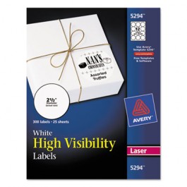 High-Visibility Round Laser Labels, 2-1/2in dia, White, 300/Pack