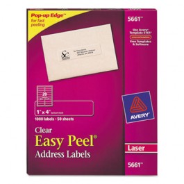Easy Peel Laser Mailing Labels, 1 x 4, Clear