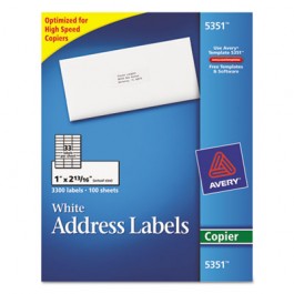 Self-Adhesive Address Labels for Copiers, 1 x 2-13/16, White, 3300/Box