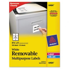 Removable Inkjet/Laser ID Labels, 3-1/3 x 4, White, 150/Pack