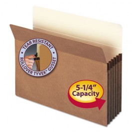 5 1/4 Inch Expansion File Pocket, Straight Tab, Letter, Manila/Redrope, 50/Box