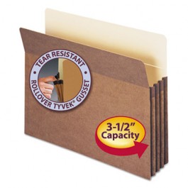 3 1/2 Inch Expansion File Pocket, Straight Tab, Letter, Manila/Redrope, 50/Box