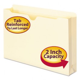 File Jackets, Double-Ply Top, Two Inch Expansion, Legal, 11 Point Manila, 50/Box