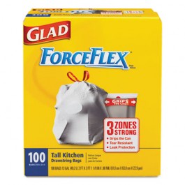 Drawstring ForceFlex Tall Kitchen Bags, 13 gal, .90mil, 24 x 25, White