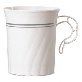 Classicware Plastic Coffee Mugs, 8 oz., Silver, 8/Pack