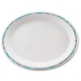 Classic Paper Platters, 9 3/4 x 12 1/2, White with Festival Rim, Oval, 125/Pack
