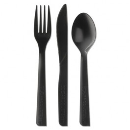 Blue Stripe Cutlery Kit, Fork-Knife-Spoon-Soup Spoon, Black