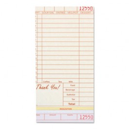 Guest Check Book, Carbonless Triplicate, 4 1/5 x 8 1/2, 200/Pack