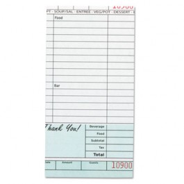 Guest Check Book, Carbonless Duplicate, 4 1/5 x 8 1/4, 50/Book