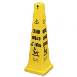 Multilingual Safety Cone, "CAUTION", 12 1/4w x 12 1/4d x 36h, Yellow