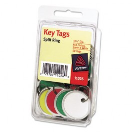 Metal Rim Key Tags, Card Stock/Metal, 1 1/4" Diameter, Assorted Colors