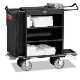 Cruise Housekeeping Cart, Black, Steel, 19 x 50 x 55, 3-Shelf