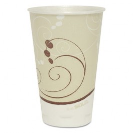 Trophy Insulated Thin-Wall Foam Cups, 16 oz, Hot/Cold, Symphony, Beige/White/Red
