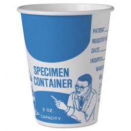 Paper Specimen Cups, 8 oz, Blue/White