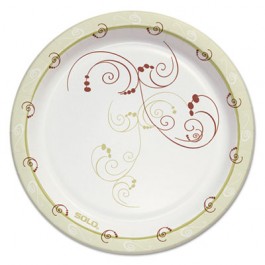 Symphony Mediumweight Paper Dinnerware, Plate, 7", Round, White/Beige/Red