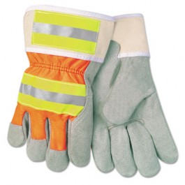 Luminator Reflective Gloves, Economy Grade Leather, Gray-Orange-Yellow, Large
