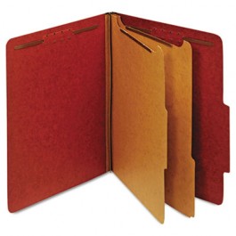 Pressboard Classification Folders, Six Fasteners, 2/5 Cut, Letter, Red, 10/Box