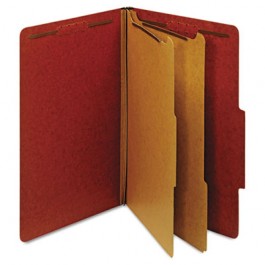 Pressboard Classification Folders, Six Fasteners, 2/5 Cut, Legal, Red, 10/Box