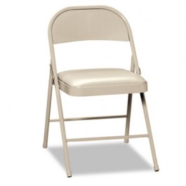 Steel Folding Chairs with Padded Seat, Light Beige