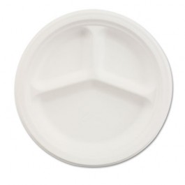 Paper Dinnerware, 3-Compartment Plate, 10-1/4" Diameter, White