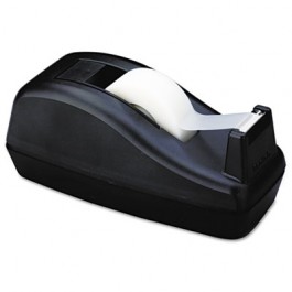 Deluxe Desktop Tape Dispenser, Attached 1" core, Heavily Weighted, Black