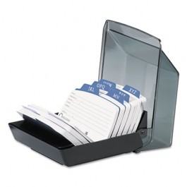 Petite Covered Tray Card File Holds 250 2 1/4 x 4 Cards, Black