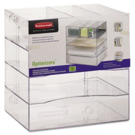 Optimizers Four-Way Organizer with Drawers, Plastic, 13 1/4 x 13 1/4 x 10, Clear