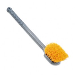 Pot Scrubber Brush, 20 Long Plastic Handle, Gray Handle w/Yellow Bristles