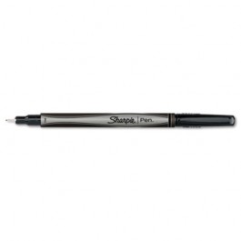 Plastic Point Stick Permanent Water Resistant Pen, Black Ink, Fine, Dozen