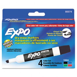 Low Odor Dry Erase Markers, Chisel Tip, Basic Assorted
