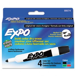 Dry Erase Markers, Bullet Tip, Assorted, 4/Set