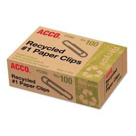 Recycled Paper Clips, No. 1 Size, 100/Box, 10 Boxes/Pack