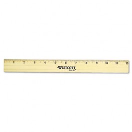 Flat Wood Ruler w/Two Double Brass Edges, 12", Clear Lacquer Finish