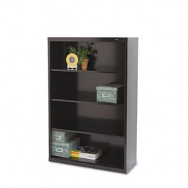 Metal Bookcase, 4 Shelves, 34-1/2w x 13-1/2d x 52-1/2h, Black