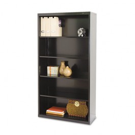 Metal Bookcase, 5 Shelves, 34-1/2w x 13-1/2d x 66h, Black